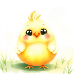 A cute, chubby round chicken in a charming watercolor style