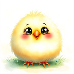 A cute, chubby round chicken in a charming watercolor style