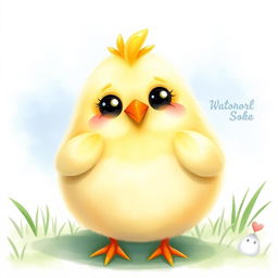 A cute, chubby round chicken in a charming watercolor style