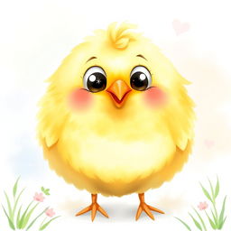 A cute, chubby round chicken in a charming watercolor style