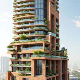 A stunning 20-story modern skyscraper inspired by nature and Achaemenid architecture, featuring a breathtaking design with an impressive entrance that is tall and grand
