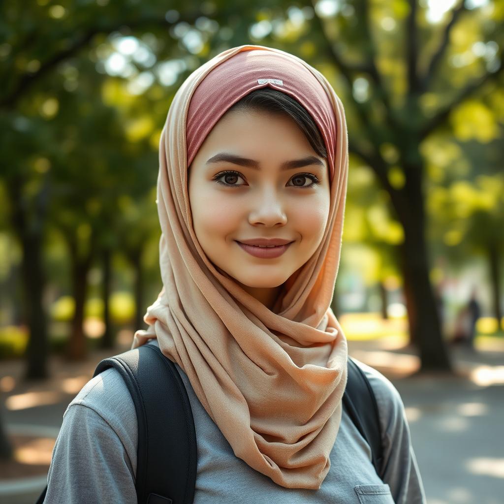 A beautiful, slim, ordinary girl with hypnotic eyes wearing a headscarf