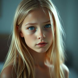 A beautiful, slim, ordinary blonde girl with tears glistening in her eyes