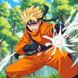 A dynamic illustration of a ninja in a vibrant, action-packed scene, inspired by anime styles