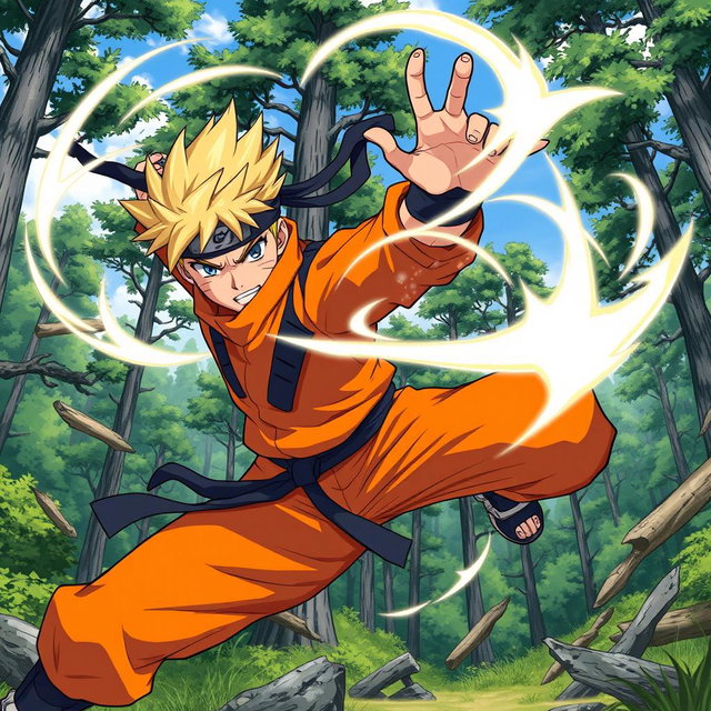 A dynamic illustration of a ninja in a vibrant, action-packed scene, inspired by anime styles