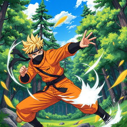 A dynamic illustration of a ninja in a vibrant, action-packed scene, inspired by anime styles