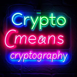 A realistic neon sign that glows in vibrant colors, displaying the phrase 'Crypto means cryptography'