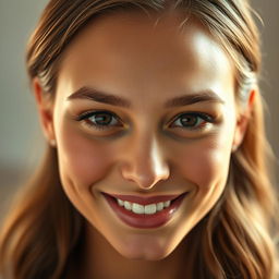 A close-up portrait of an attractive woman with a smooth complexion and bright smile