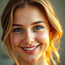 A close-up portrait of an attractive woman with a smooth complexion and bright smile