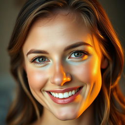 A close-up portrait of an attractive woman with a smooth complexion and bright smile