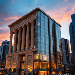 A 15-story building that combines two architectural styles: Persian Achaemenid and modern