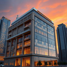 A 15-story building that combines two architectural styles: Persian Achaemenid and modern