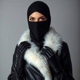 A mysterious woman wearing a niqab that covers her face except for her kohl-enhanced eyes