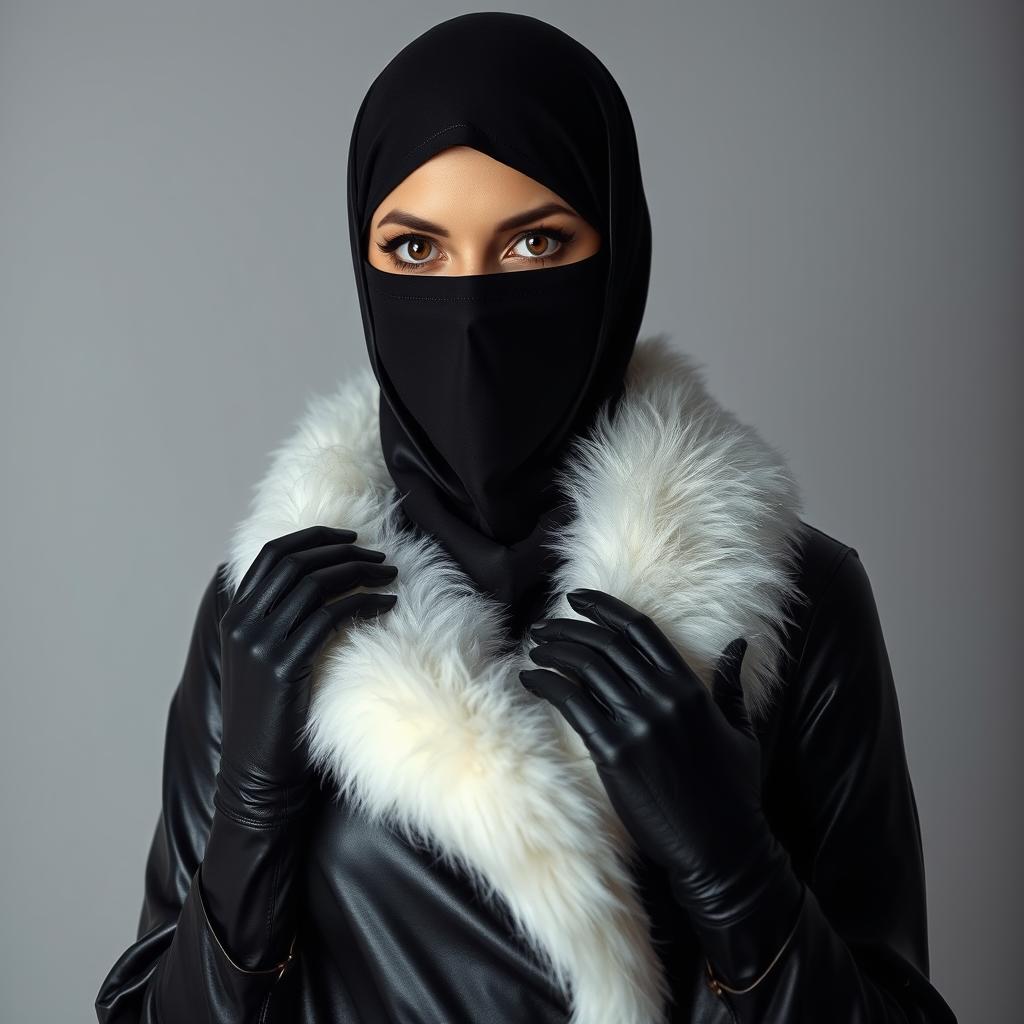 A mysterious woman wearing a niqab that covers her face except for her kohl-enhanced eyes