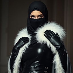 A mysterious woman wearing a niqab that covers her face except for her kohl-enhanced eyes