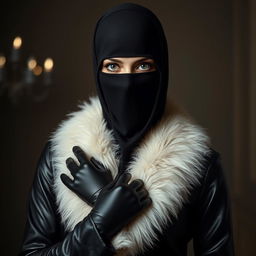 A mysterious woman wearing a niqab that covers her face except for her kohl-enhanced eyes