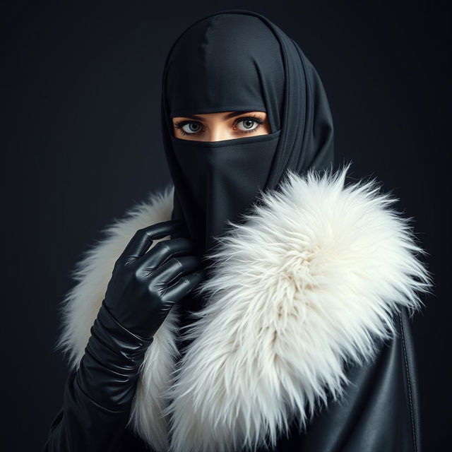 A mysterious woman wearing a niqab that covers her face except for her kohl-enhanced eyes