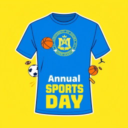 A simple yet vibrant t-shirt design for the annual sports day program of Master da Surjo Sen Hall, featuring the logo of the University of Dhaka prominently