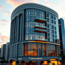 High detail rendering of a 20-story architectural style building with a height of 80 meters, combining two styles: Iranian and modern with a curvilinear shape
