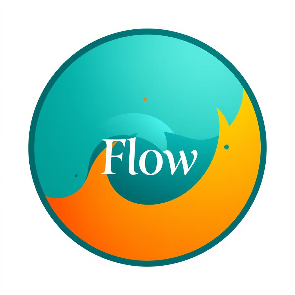 A circular logo design featuring a sleek and modern aesthetic, incorporating vibrant colors like teal and orange