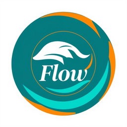 A circular logo design featuring a sleek and modern aesthetic, incorporating vibrant colors like teal and orange