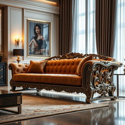 A breathtaking New American style steel sofa adorned with exquisite carvings