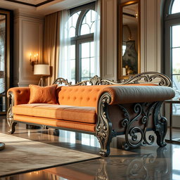 A breathtaking New American style steel sofa adorned with exquisite carvings