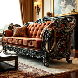 A breathtaking New American style steel sofa adorned with exquisite carvings