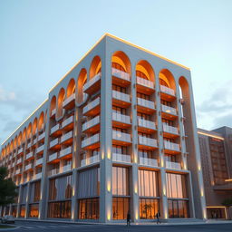 An architectural rendering style view featuring a high-detail, 20-story building, standing at 80 meters tall