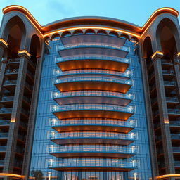 An architectural rendering style view featuring a high-detail, 20-story building, standing at 80 meters tall
