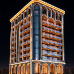 An architectural rendering style view featuring a high-detail, 20-story building, standing at 80 meters tall