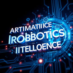 A futuristic design showcasing various robotics-related words artistically arranged in a visually appealing layout