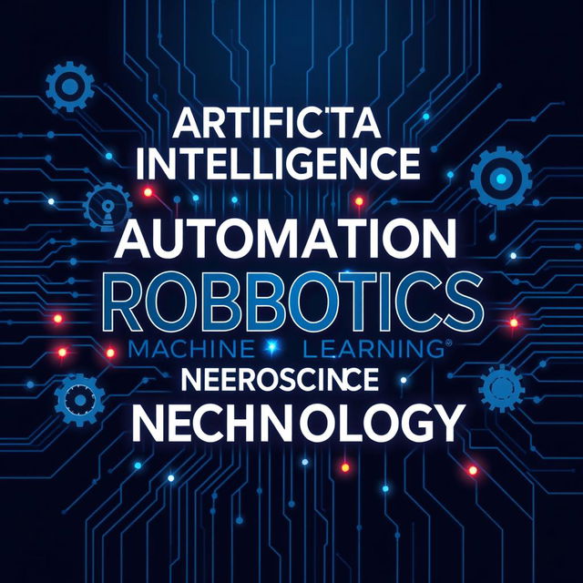 A futuristic design showcasing various robotics-related words artistically arranged in a visually appealing layout