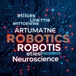 A futuristic design showcasing various robotics-related words artistically arranged in a visually appealing layout