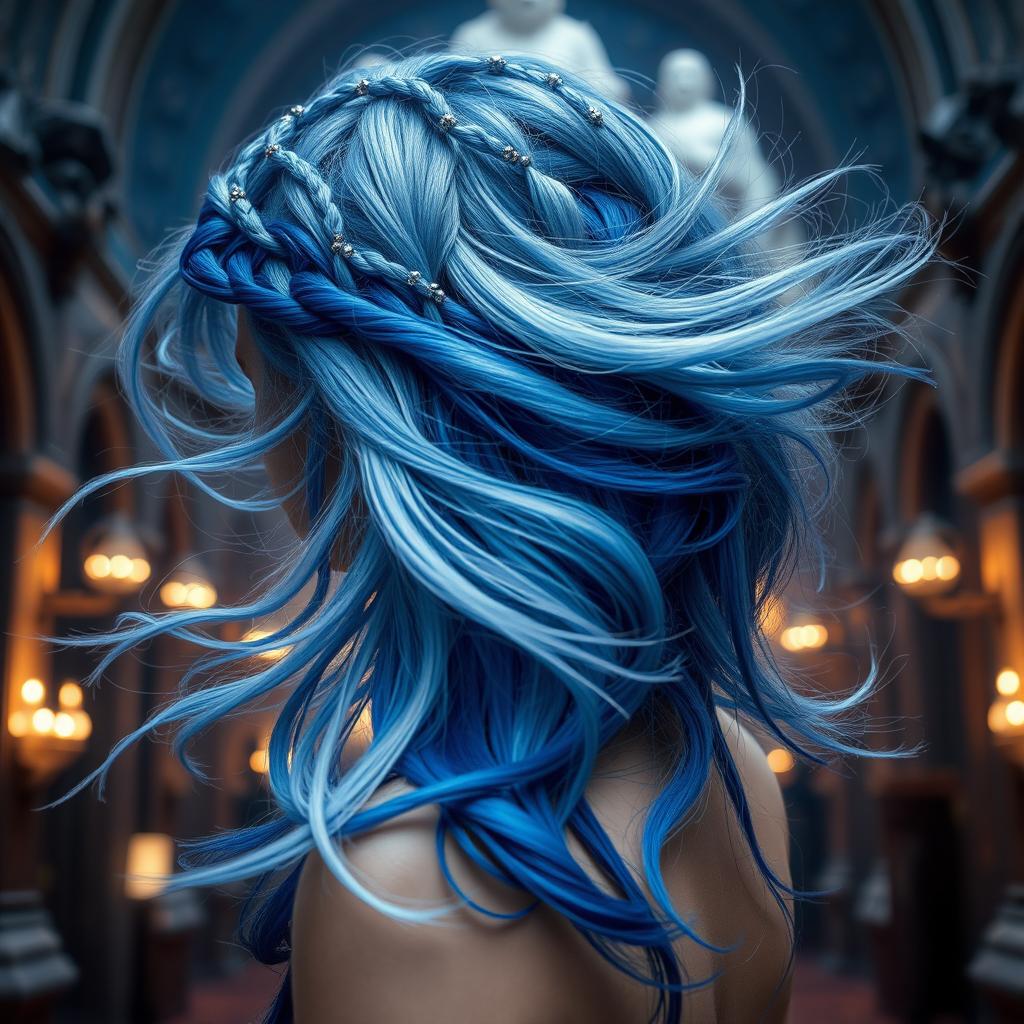 A futuristic hairstyle inspired by the year 1404, blending elements of medieval and imaginative futuristic design