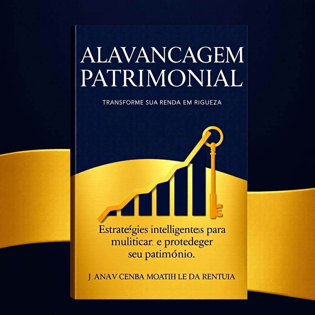 A sleek and elegant cover design for a book titled 'Alavancagem Patrimonial: Transforme Sua Renda em Riqueza' with the subtitle 'Estratégias inteligentes para multiplicar e proteger seu patrimônio'
