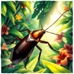 A detailed and vibrant illustration of a 'cafard', which translates to 'cockroach' in English