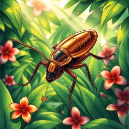 A detailed and vibrant illustration of a 'cafard', which translates to 'cockroach' in English