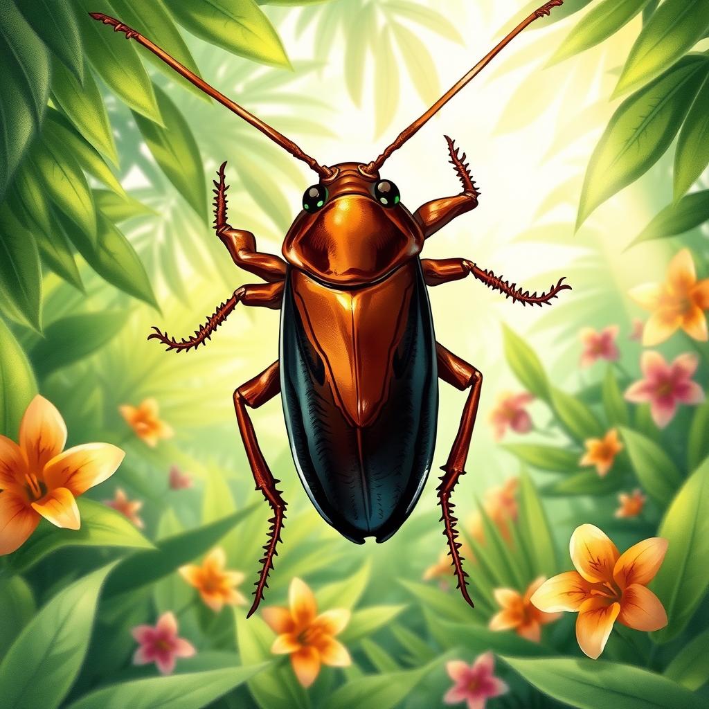 A detailed and vibrant illustration of a 'cafard', which translates to 'cockroach' in English