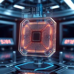 A futuristic neural chip design, showcasing intricate circuitry and glowing pathways, encapsulated in a transparent casing