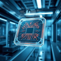 A futuristic neural chip design, showcasing intricate circuitry and glowing pathways, encapsulated in a transparent casing
