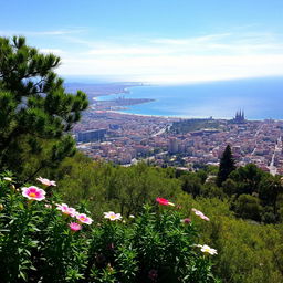 A breathtaking view from the viewpoint at Montjuïc mountain overlooking the vibrant city of Barcelona and the sparkling Mediterranean Sea
