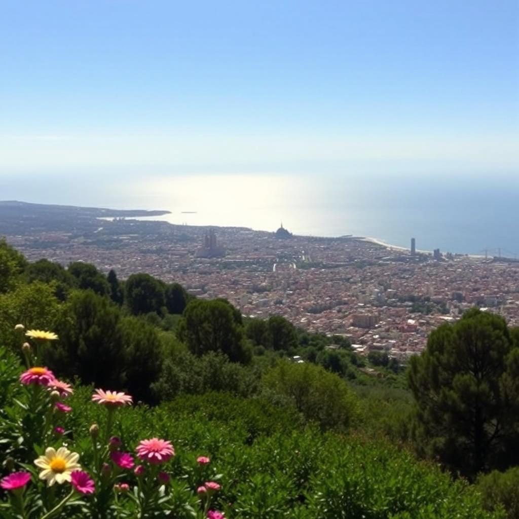 A breathtaking view from the viewpoint at Montjuïc mountain overlooking the vibrant city of Barcelona and the sparkling Mediterranean Sea
