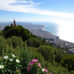 A breathtaking view from the viewpoint at Montjuïc mountain overlooking the vibrant city of Barcelona and the sparkling Mediterranean Sea