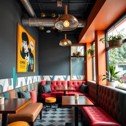 A stylish coffee shop corner exuding a retro modern vibe, perfect for Instagram-worthy moments