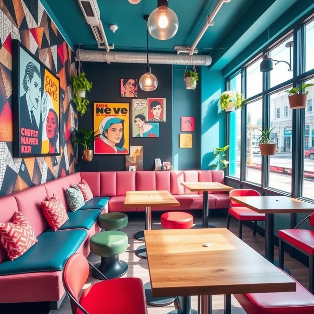 A stylish coffee shop corner exuding a retro modern vibe, perfect for Instagram-worthy moments