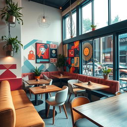A stylish coffee shop corner exuding a retro modern vibe, perfect for Instagram-worthy moments