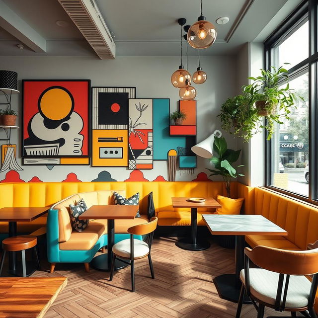 A stylish coffee shop corner exuding a retro modern vibe, perfect for Instagram-worthy moments