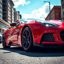 A sleek, modern sports car with a sexy, aerodynamic design, lowered down to about 4 to 5 inches closer to the ground