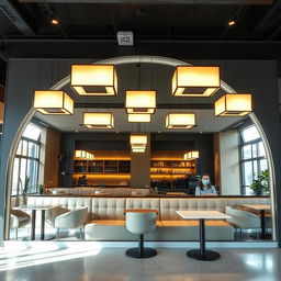 An Instagram-worthy coffee shop corner featuring a magnificent floor-to-ceiling arch mirror without any border, creating a sleek and contemporary look